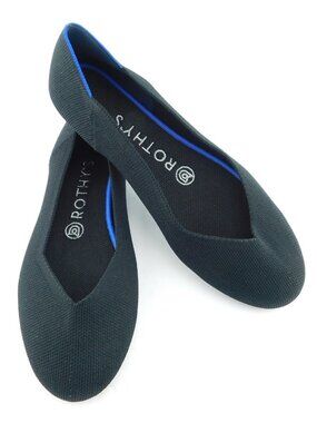 ROTHY'S Black Knit Round Toe V Line Cut Ballet Flats 7